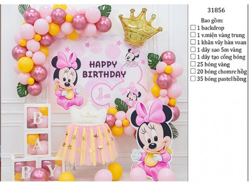 SET SINH NHẬT CHO BÉ GÁI CHỦ ĐỀ MICKEY HỒNG